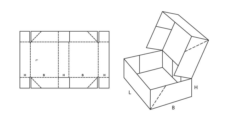 Чертеж коробки из картона. FEFCO 0759. FEFCO 0760. Коробка фефко. Развертка коробки с крышкой.